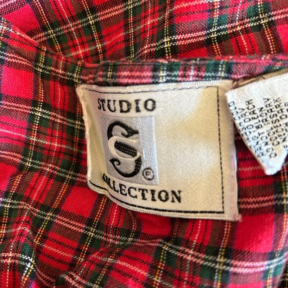 Vtg 90s Black Red Velvet Christmas Vest Womens Medium Plaid Embroidered Textured - Picture 6 of 6